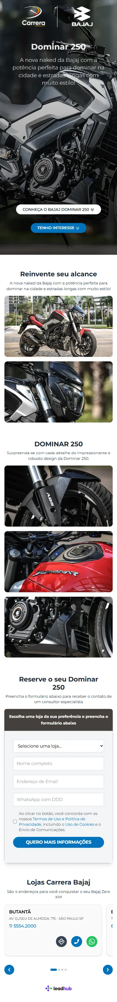 Landing Page LeadHub ProductModel Bajaj Dominar 250 em mobile